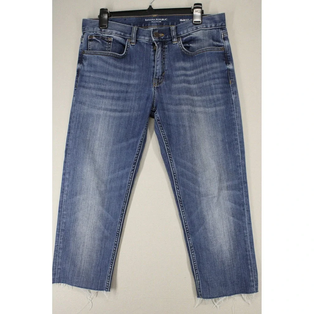 Banana Republic Jeans Traveler Slim Mens 30x21 Raw Hem Denim Cropped